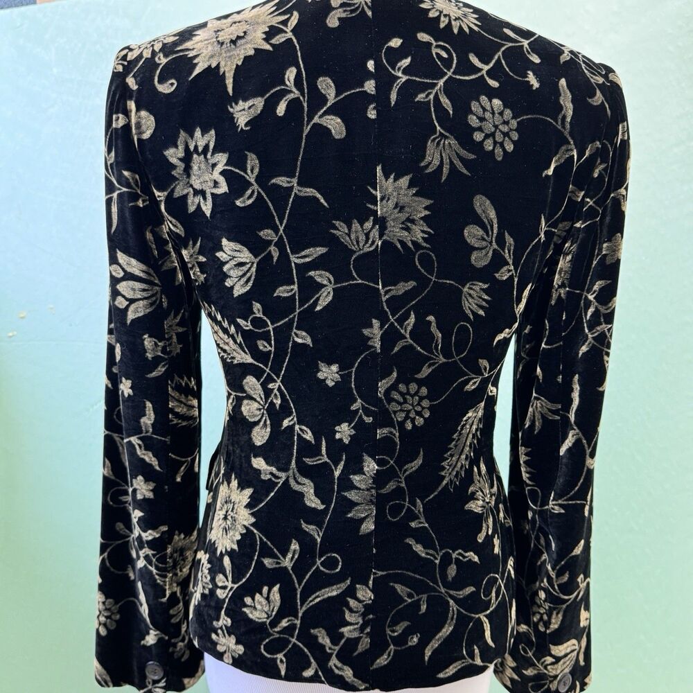 JONES NEW YORK Rayon Silk Velvet Blazer Black Floral Sz 6 Vintage 36 Chest Lined - Picture 3 of 7